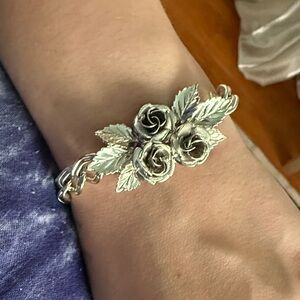 Vintage Silver Tone Rose Bracelet